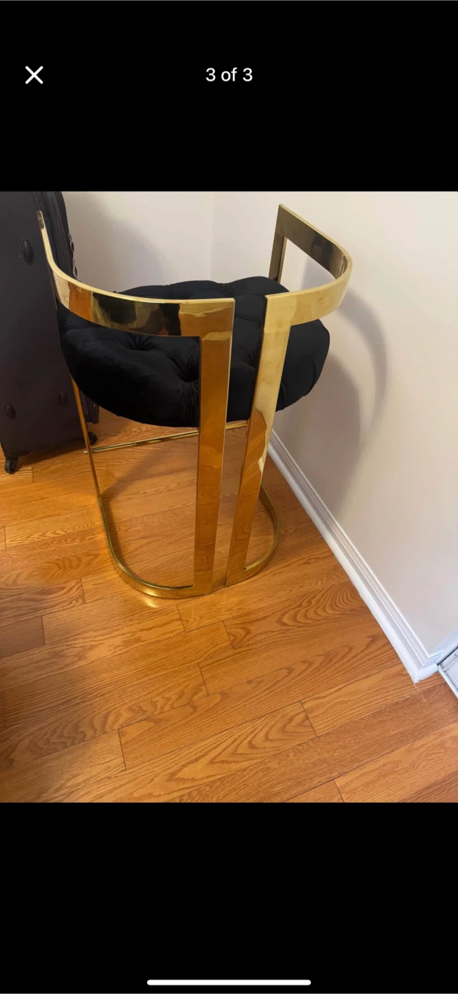 Modern Gold Bar Stool with Black Tufted Seat