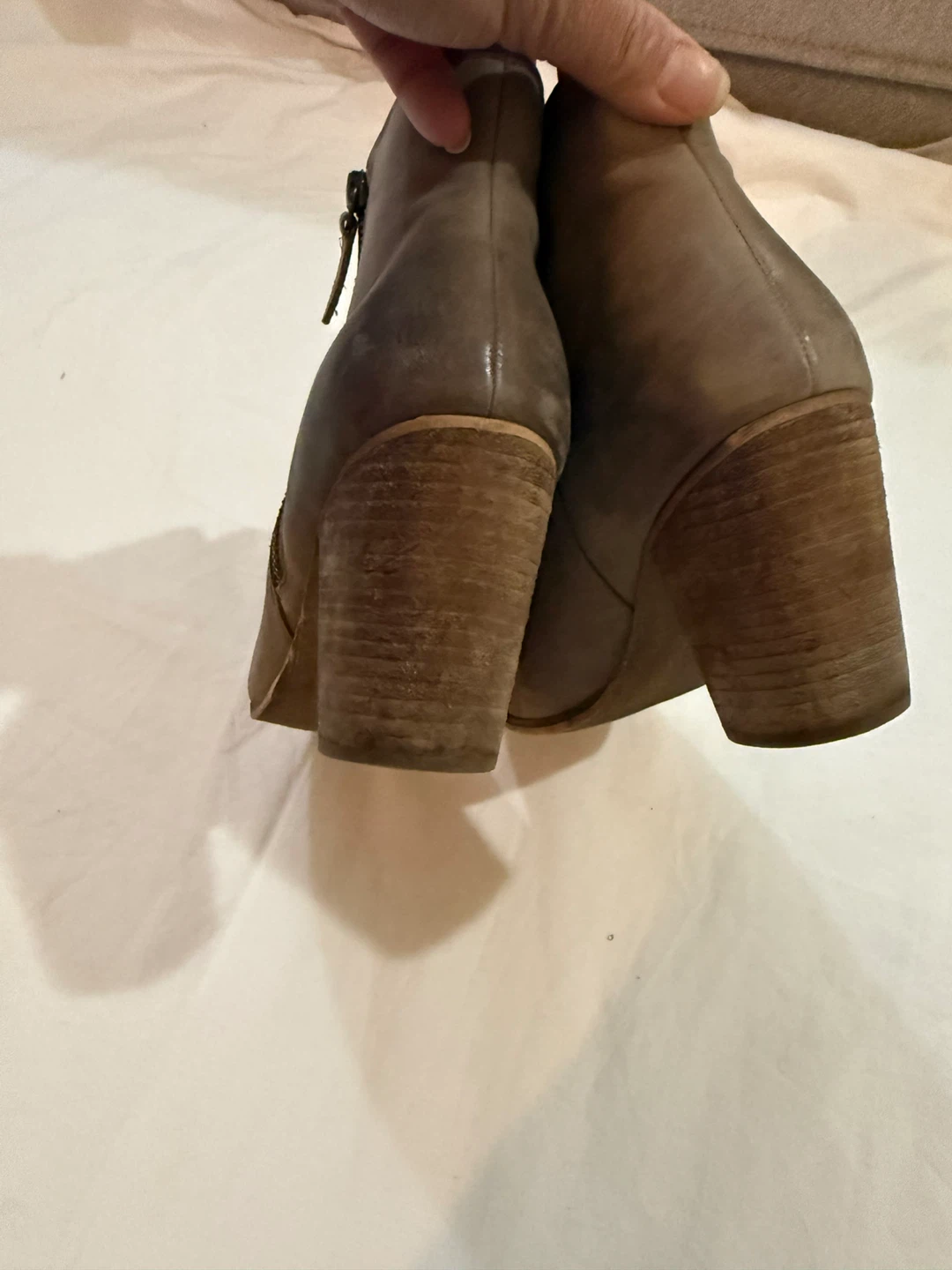 Women's Grey Leather Ankle Boots with Wooden Heel - photo 5