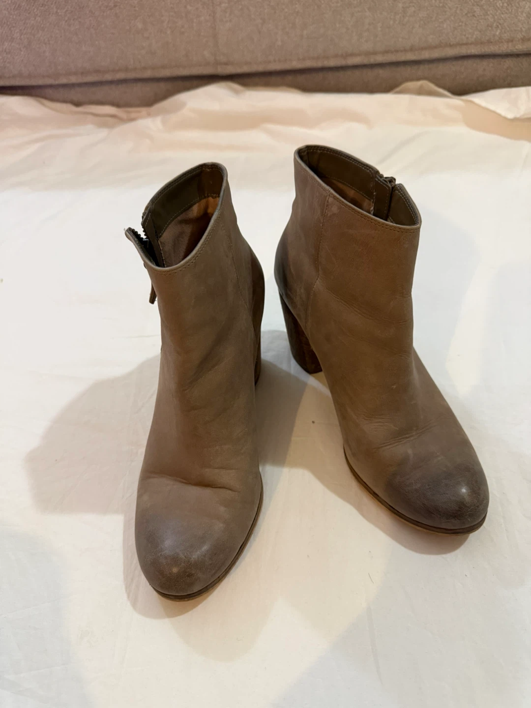 Women's Grey Leather Ankle Boots with Wooden Heel
