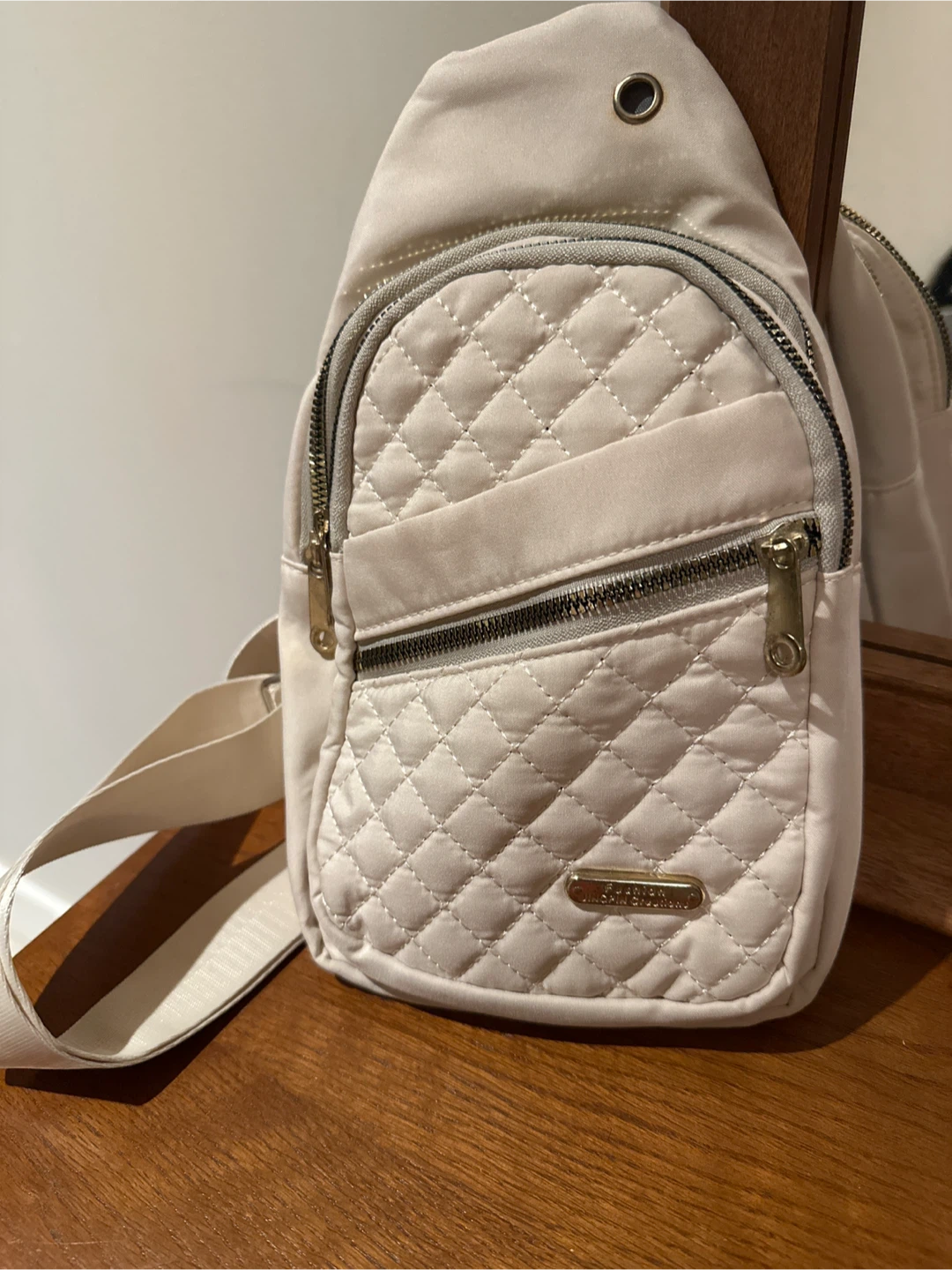 Beige Quilted Sling Bag