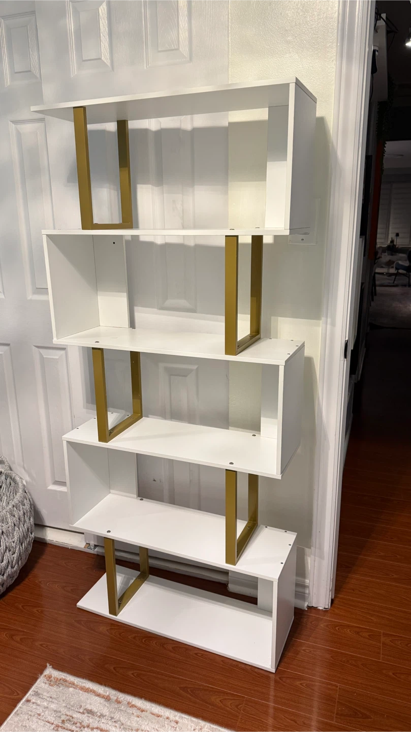 White and Gold 4-Shelf Bookshelf