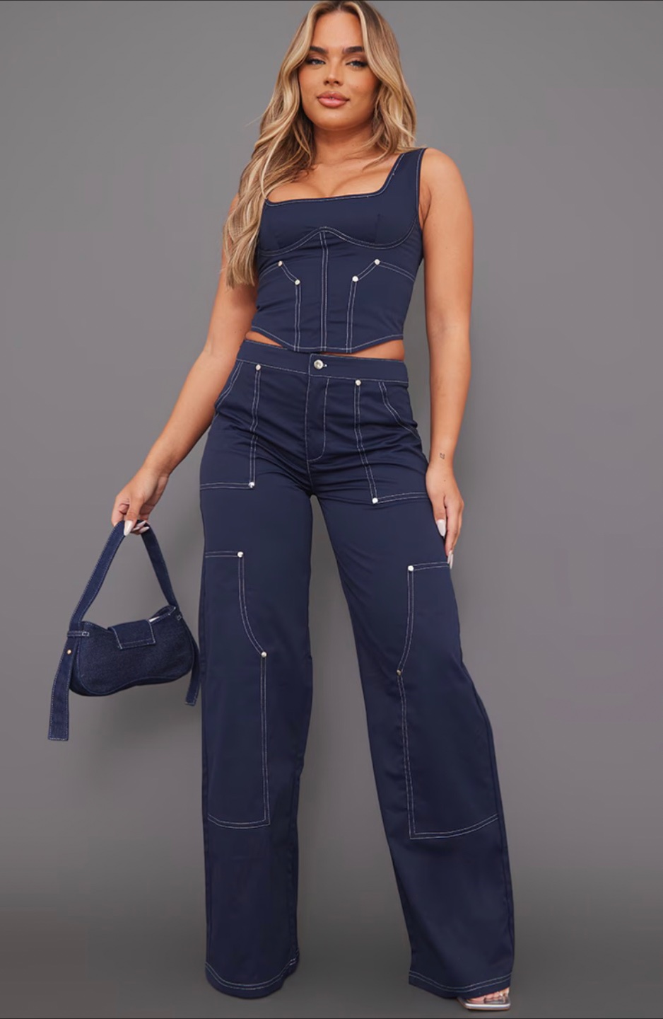 PrettyLittleThing Navy Contrast Seam Set (Size 6)