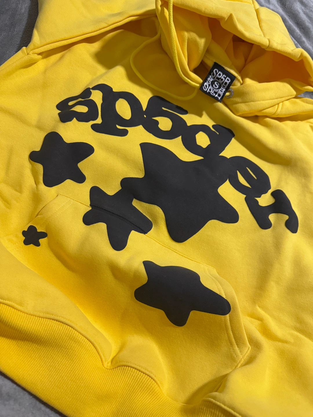 Yellow Sp5der Hoodie with Black Stars - photo 4
