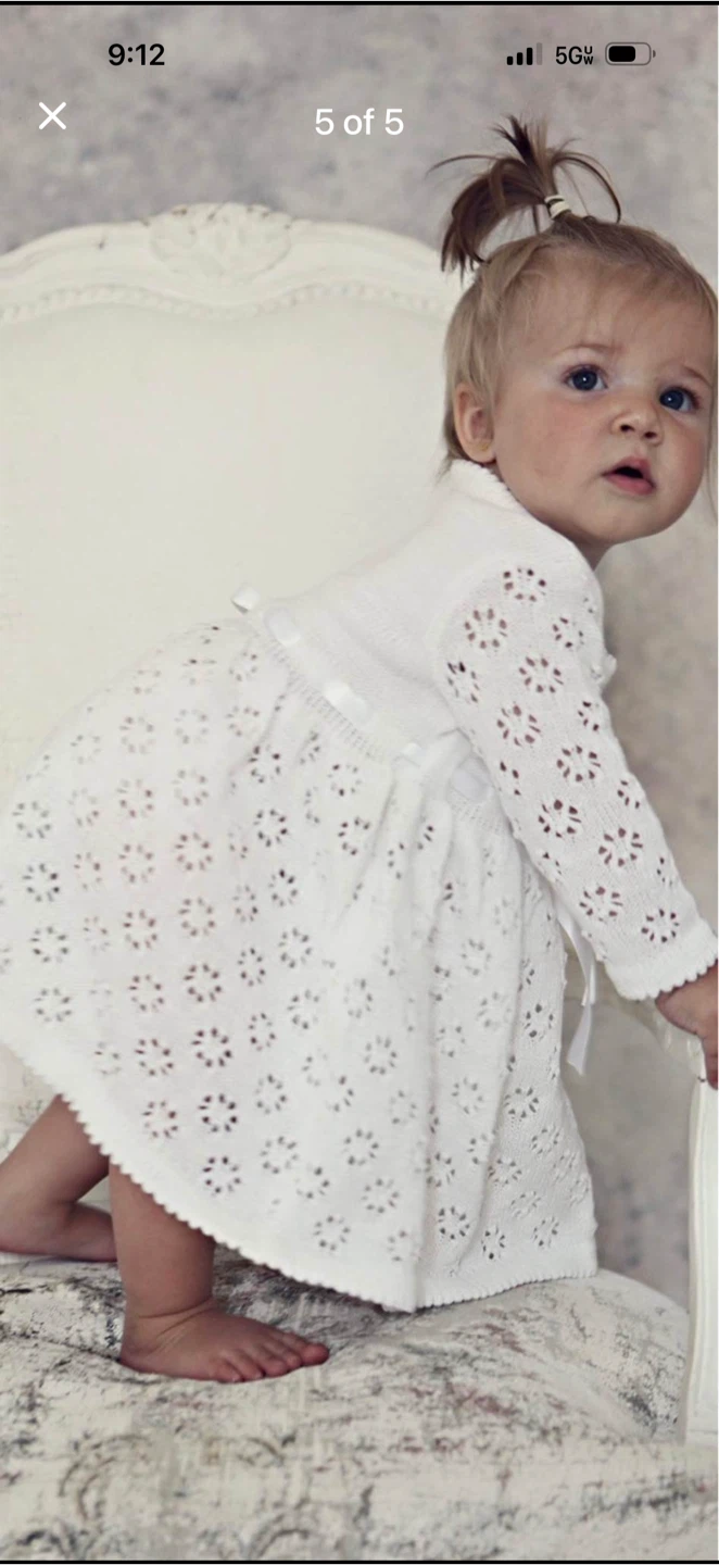 White Knit Christening Gown, Bonnet, and Socks Set