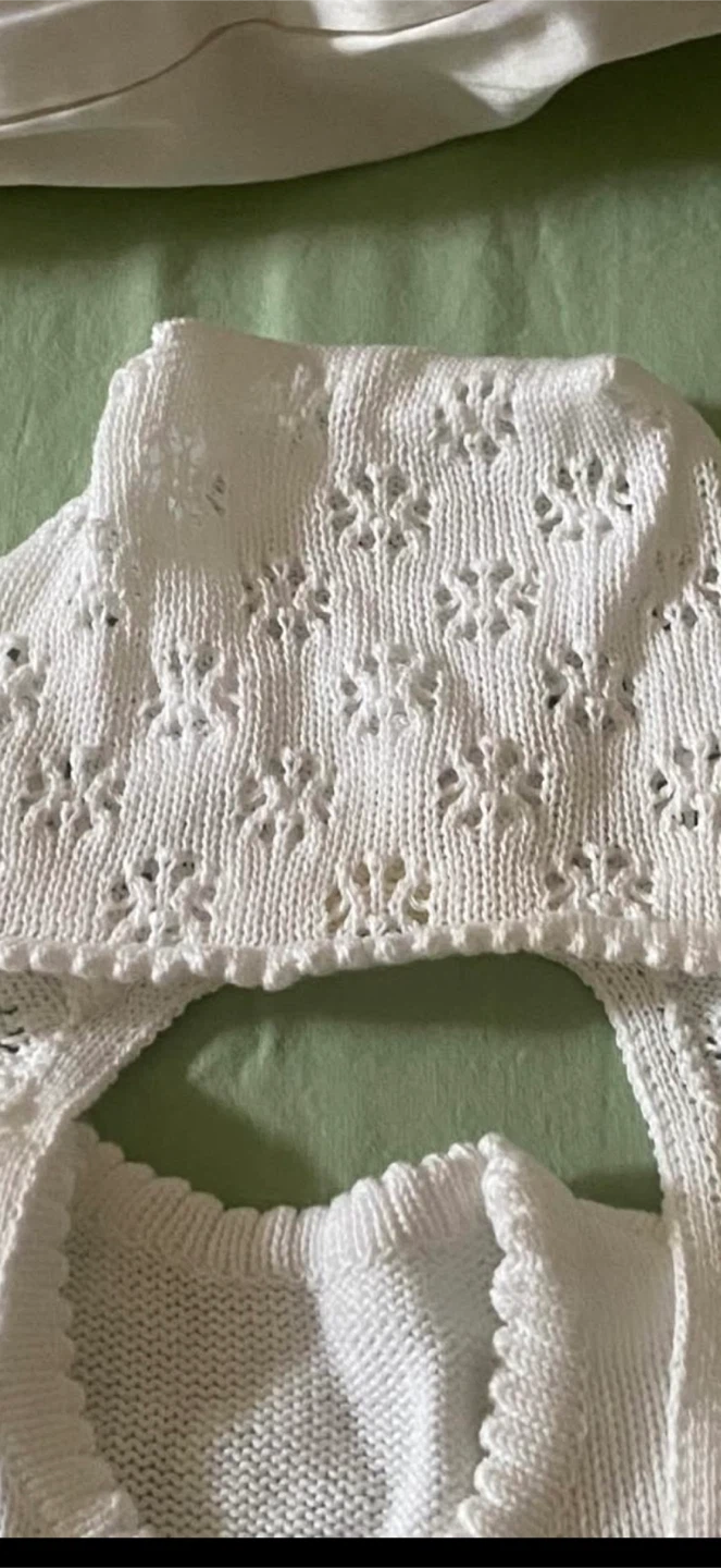 White Knit Christening Gown, Bonnet, and Socks Set - photo 3