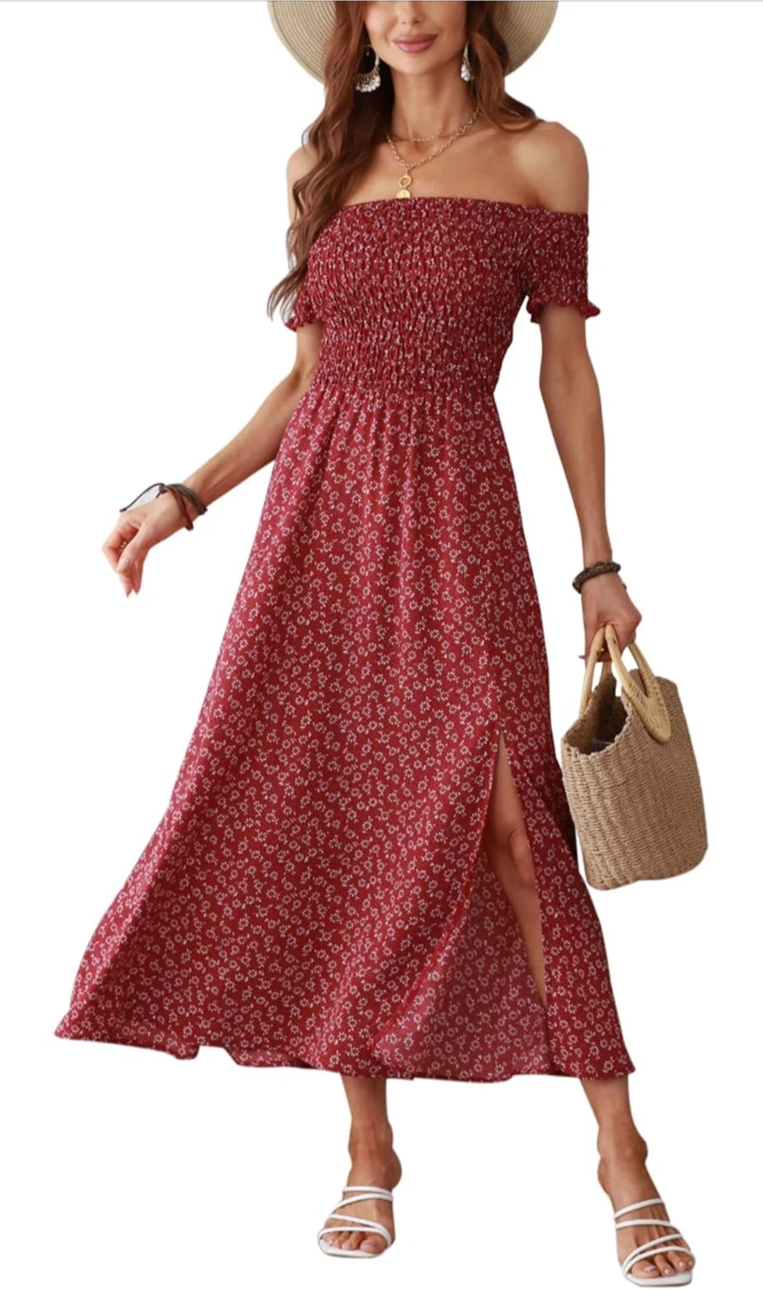 NEW! STYLEWORD Off-the-Shoulder Floral Bohemian Maxi Dress