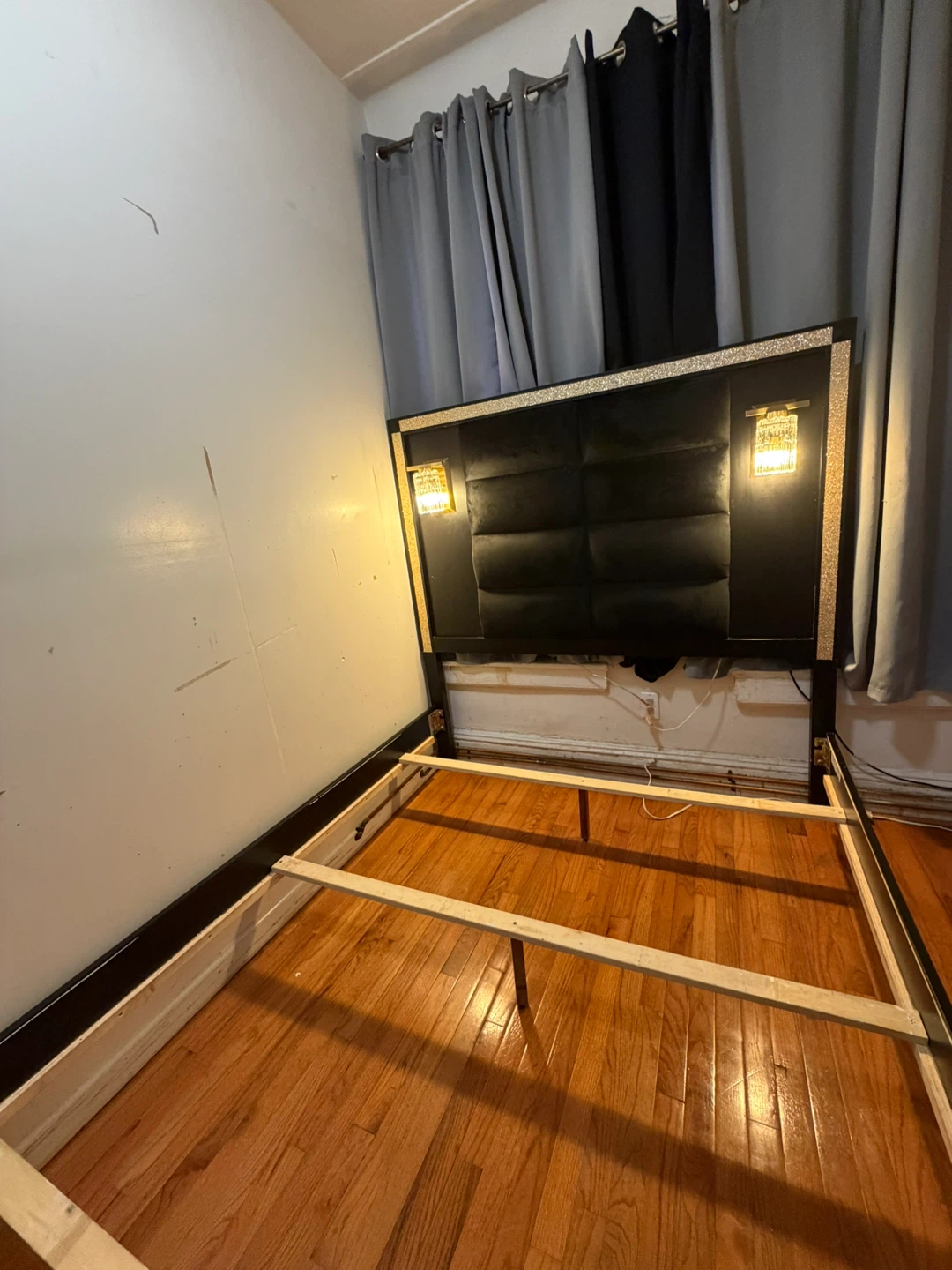Black Dresser with Mirror and Bed Frame and a bedside table - photo 5