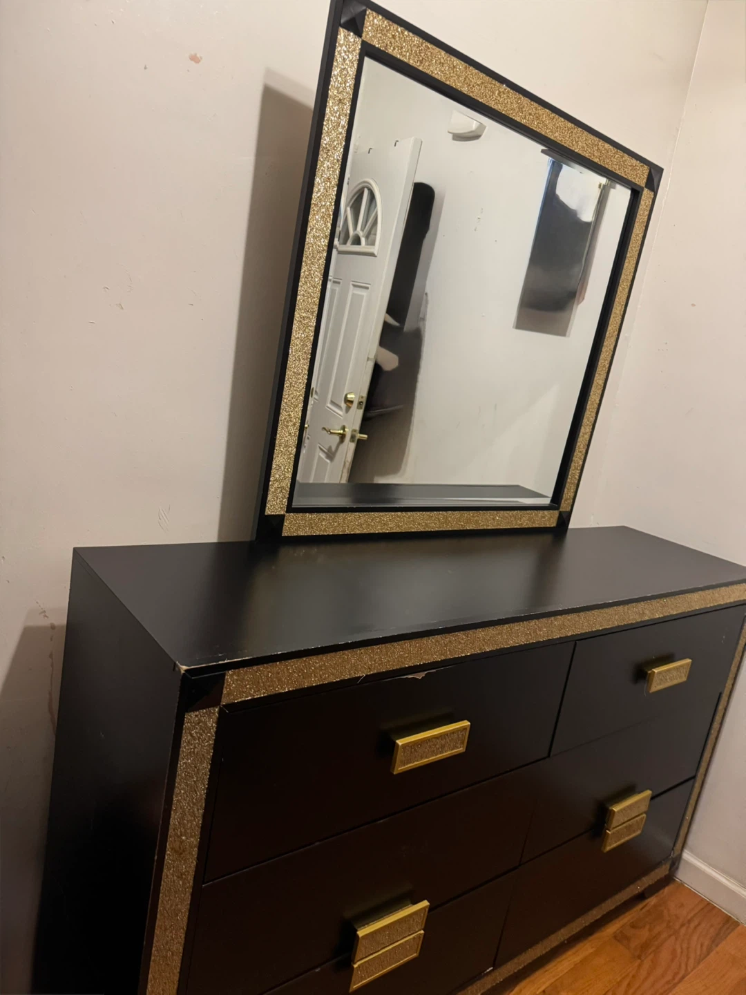 Black Dresser with Mirror and Bed Frame and a bedside table - photo 2