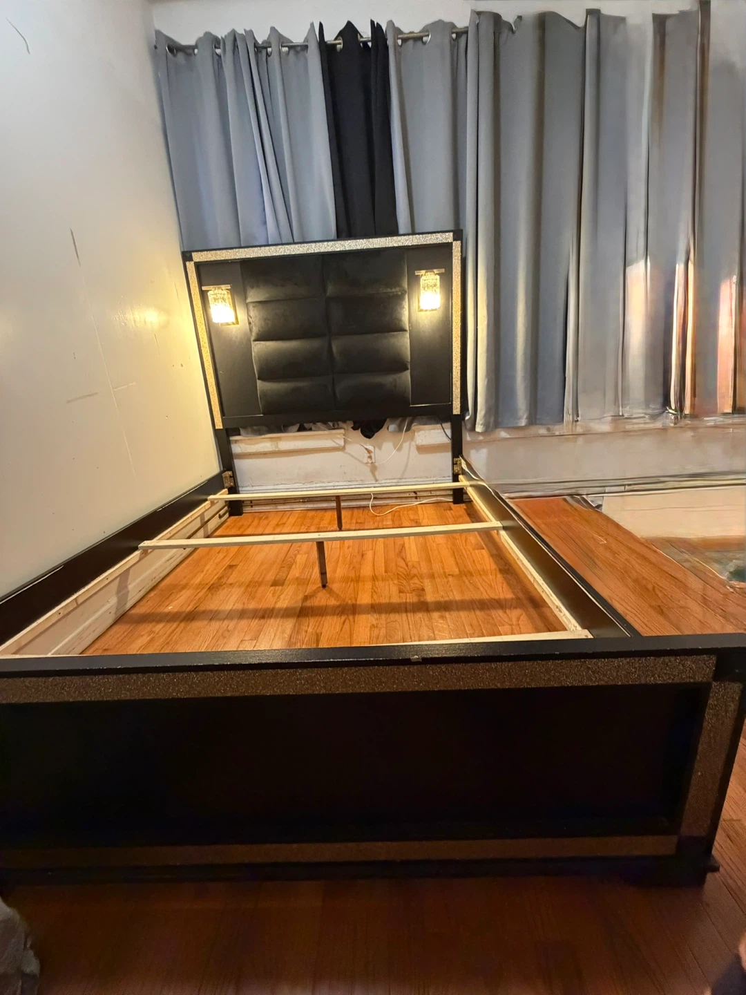 Black Dresser with Mirror and Bed Frame and a bedside table - photo 3