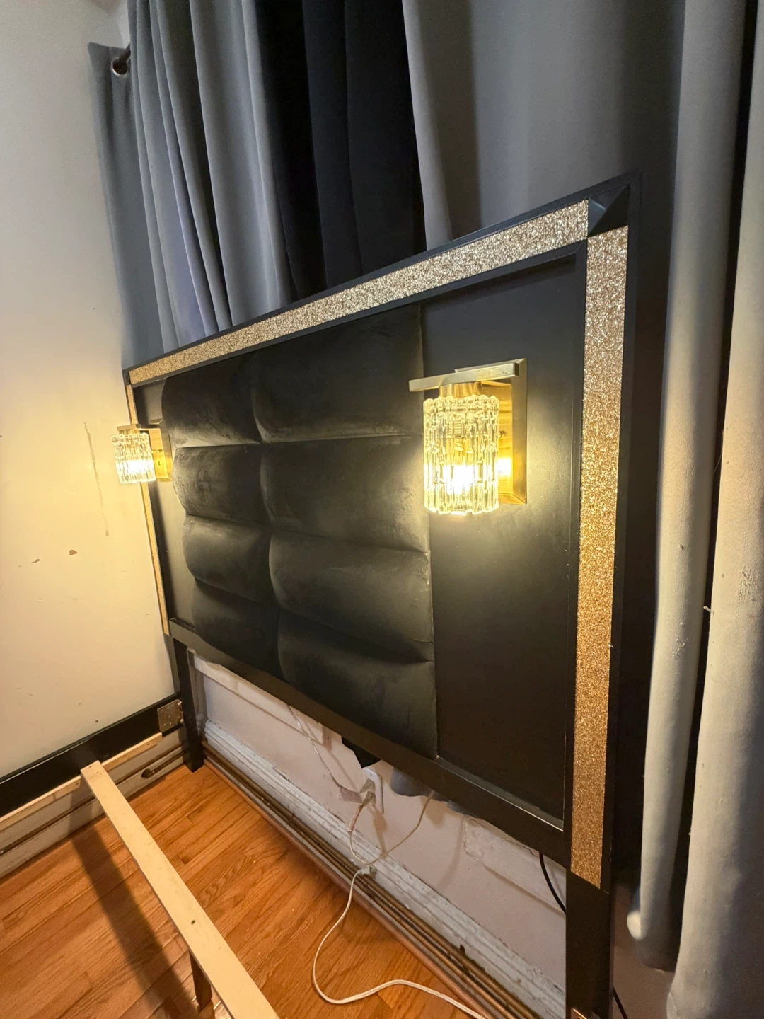 Black Dresser with Mirror and Bed Frame and a bedside table - photo 4