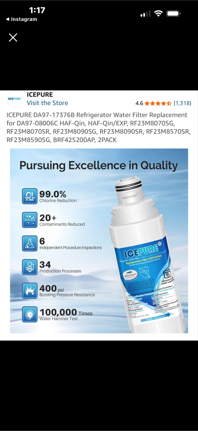ICEPURE RWF4200A Refrigerator Water Filter Replacement 2 Pack