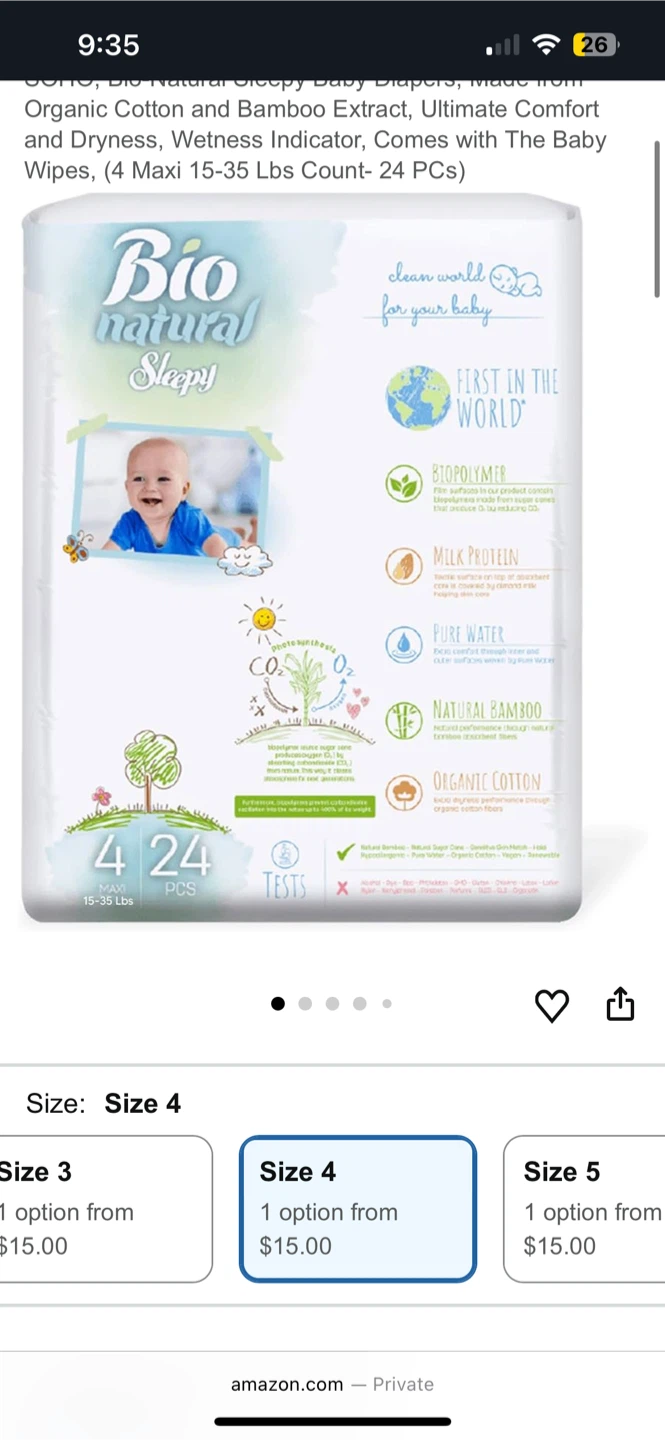 Bio Natural Sleepy Baby Diapers - Size 4 (24 Count)