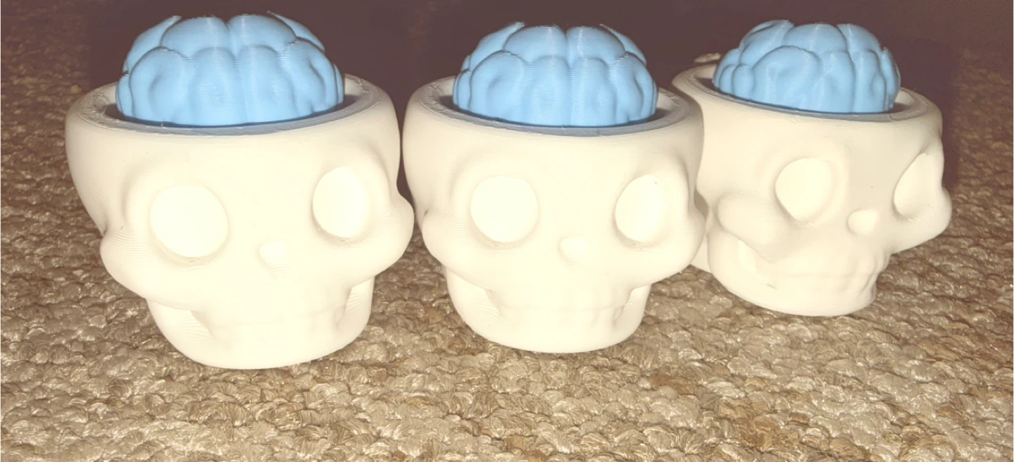 Set of 3 Skull Planters with Blue Brains