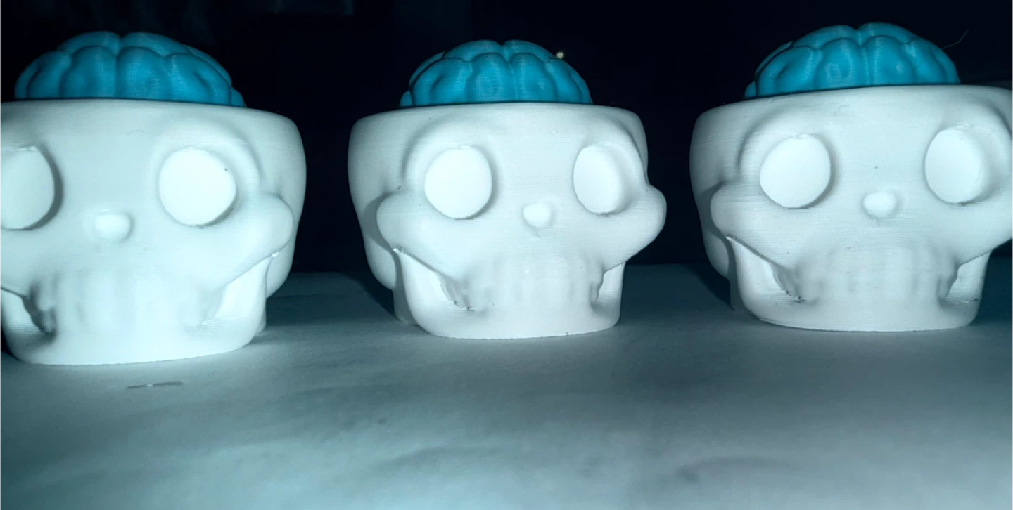 Set of 3 Skull Planters with Blue Brains - photo 3