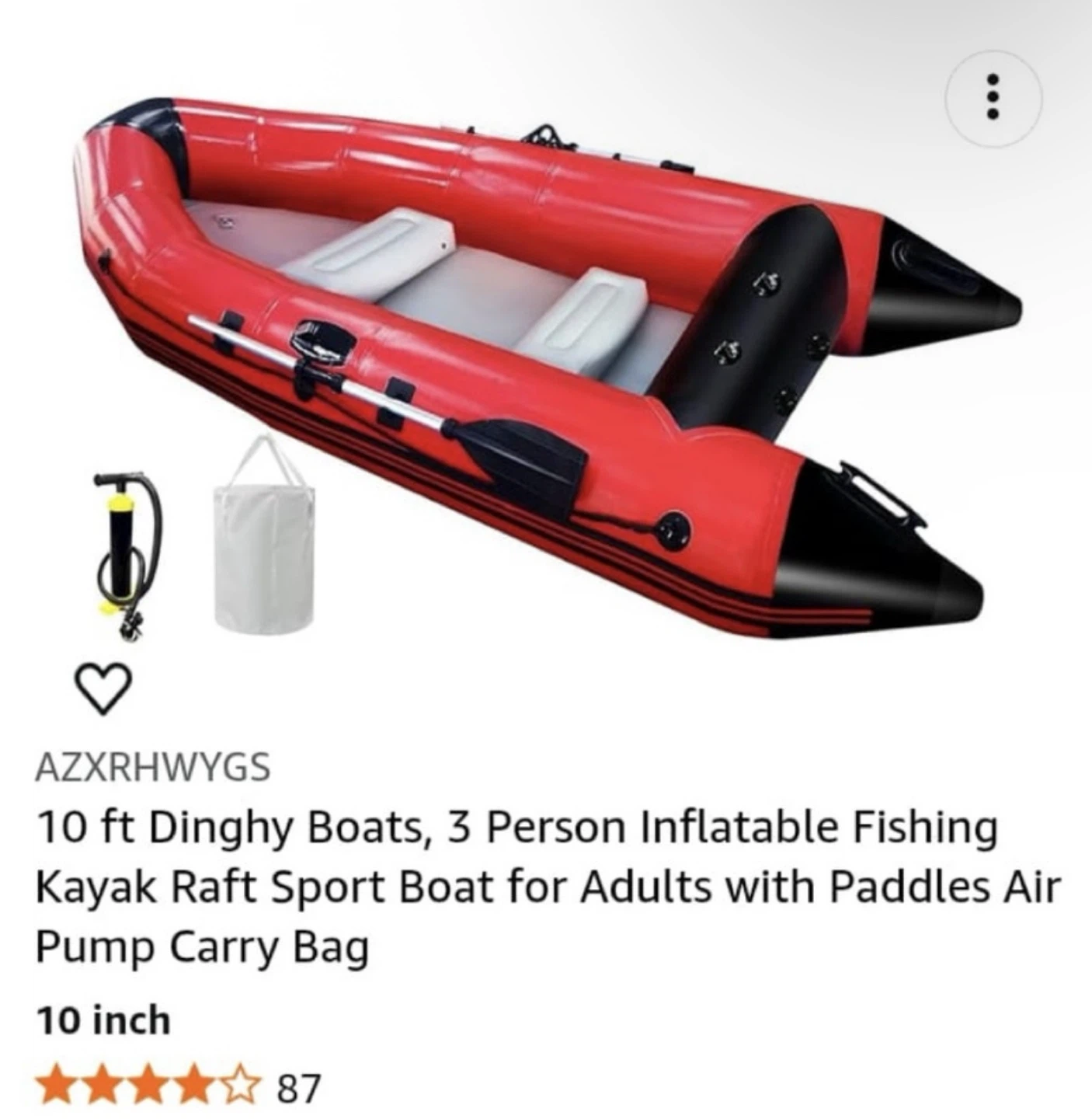 10 ft Inflatable Dinghy Boat - with Paddles & Carry Bag