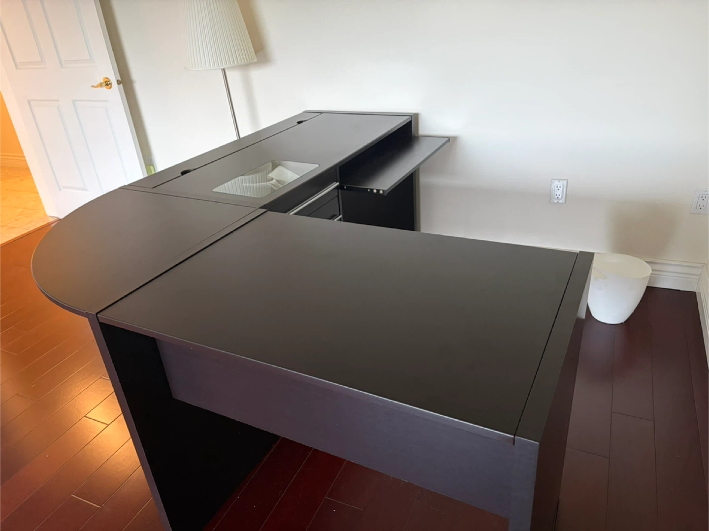 Dark Brown L-Shaped Desk with Drawers - photo 2
