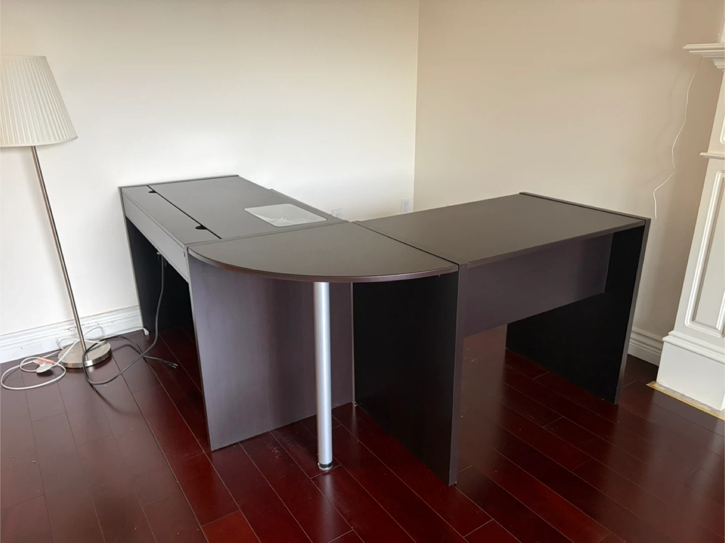 Dark Brown L-Shaped Desk with Drawers