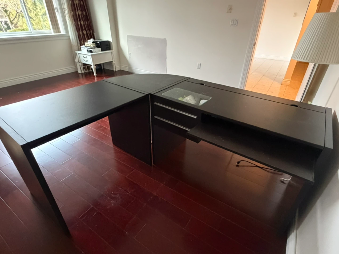 Dark Brown L-Shaped Desk with Drawers - photo 3