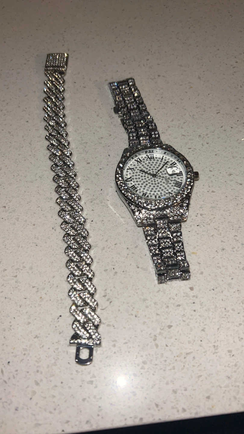 Iced Out Watch and Bracelet Set