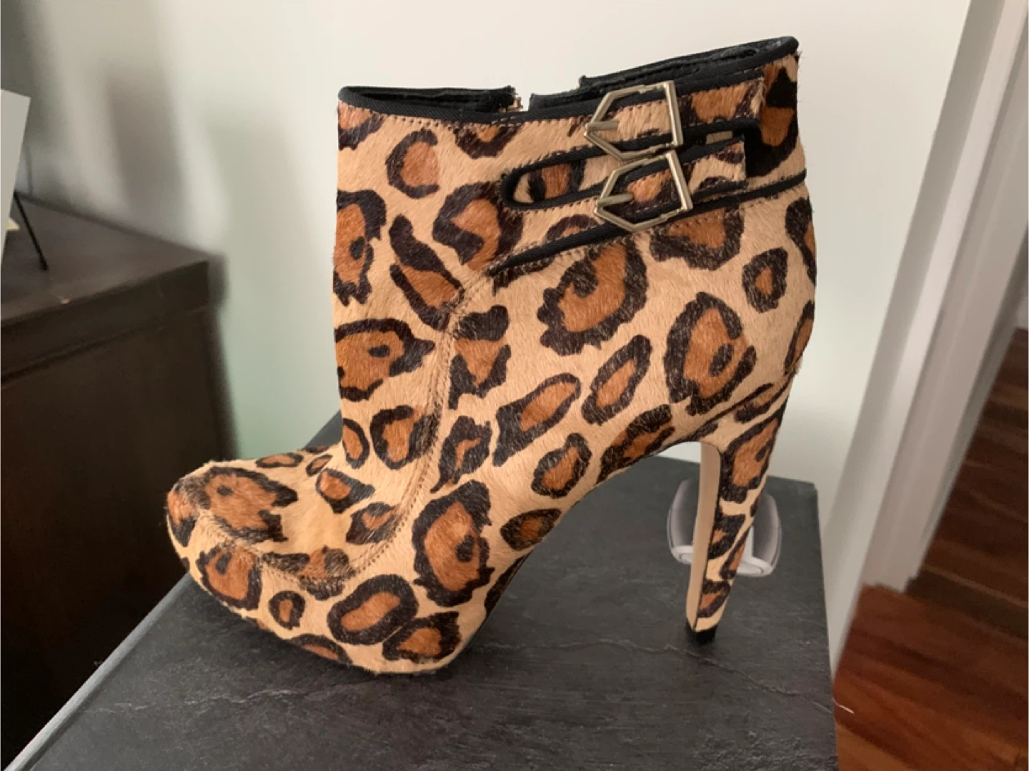 Sam Edelman calf hair leopard print ankle boots