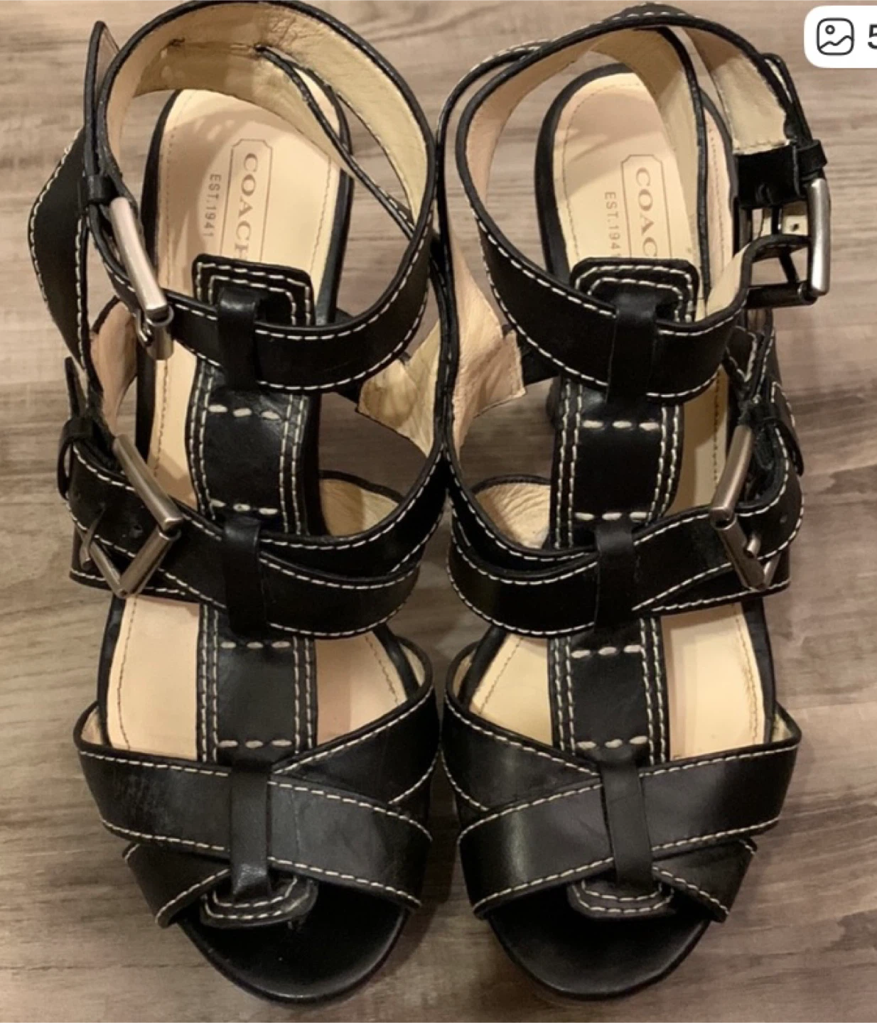 Coach Black Leather Strappy Platform Heeled Sandals - photo 2