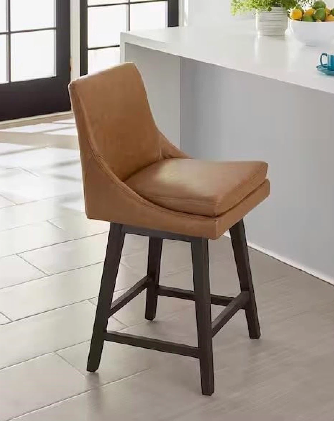 Brown Faux Leather Swivel Bar Stool