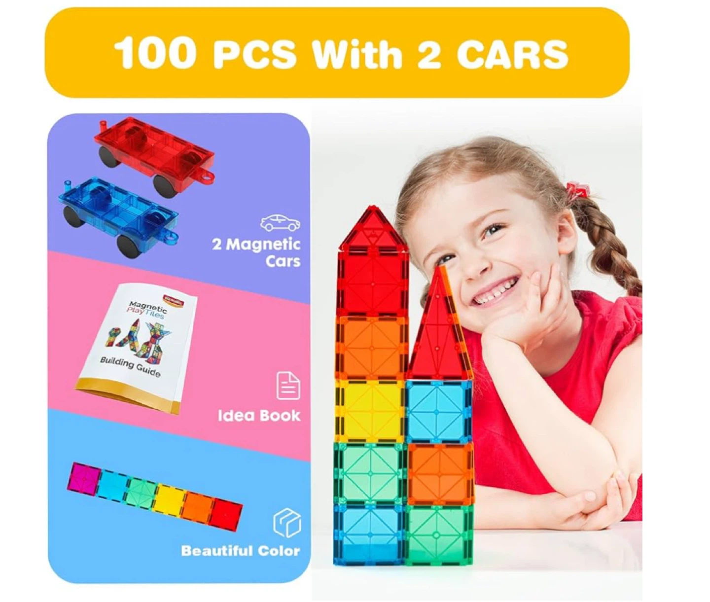 Gemmcc Magnetic Tiles Building Blocks Set - 100 Pieces - photo 2