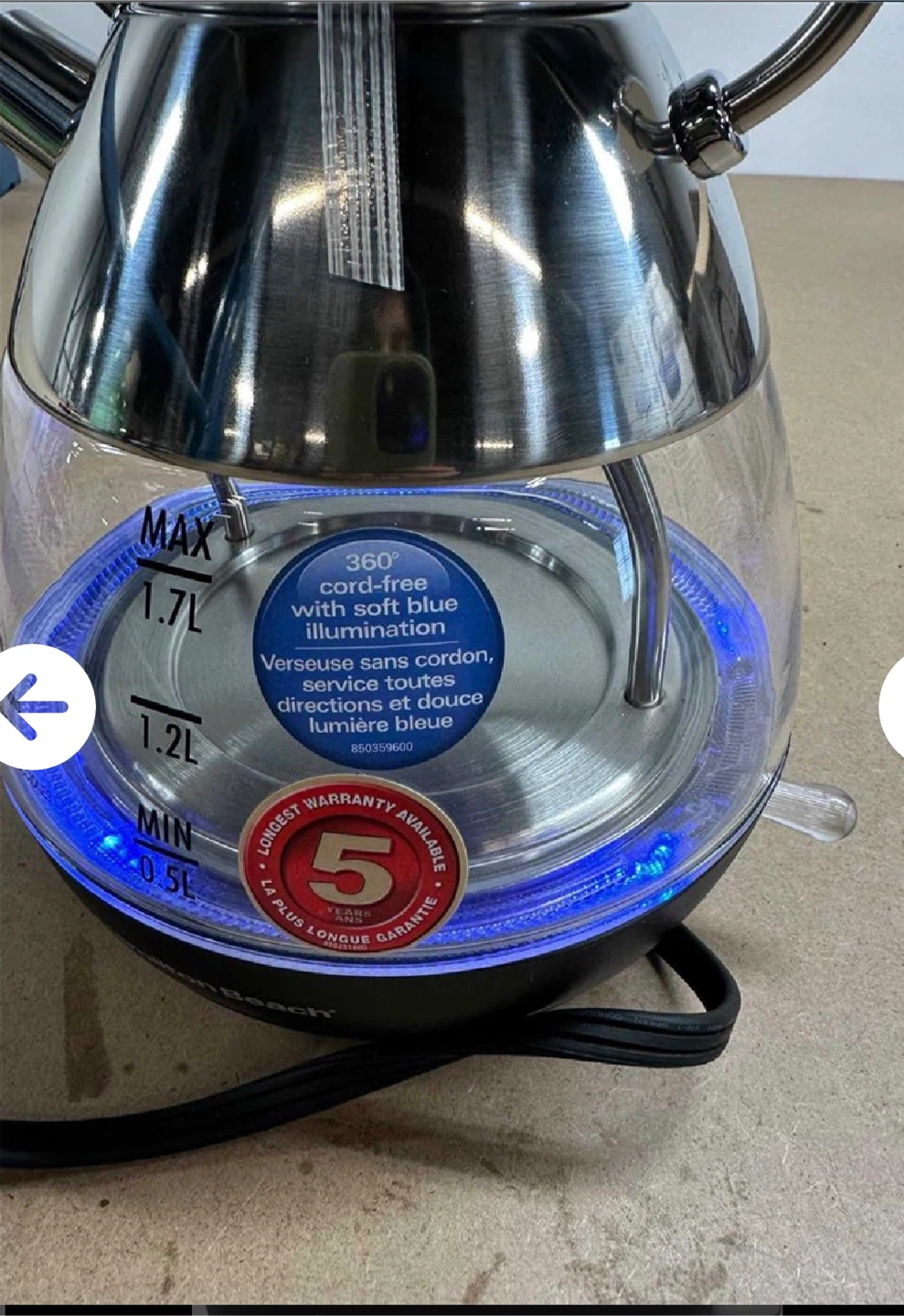 Hamilton Beach Glass Kettle 1.7L with Blue Illumination - photo 3