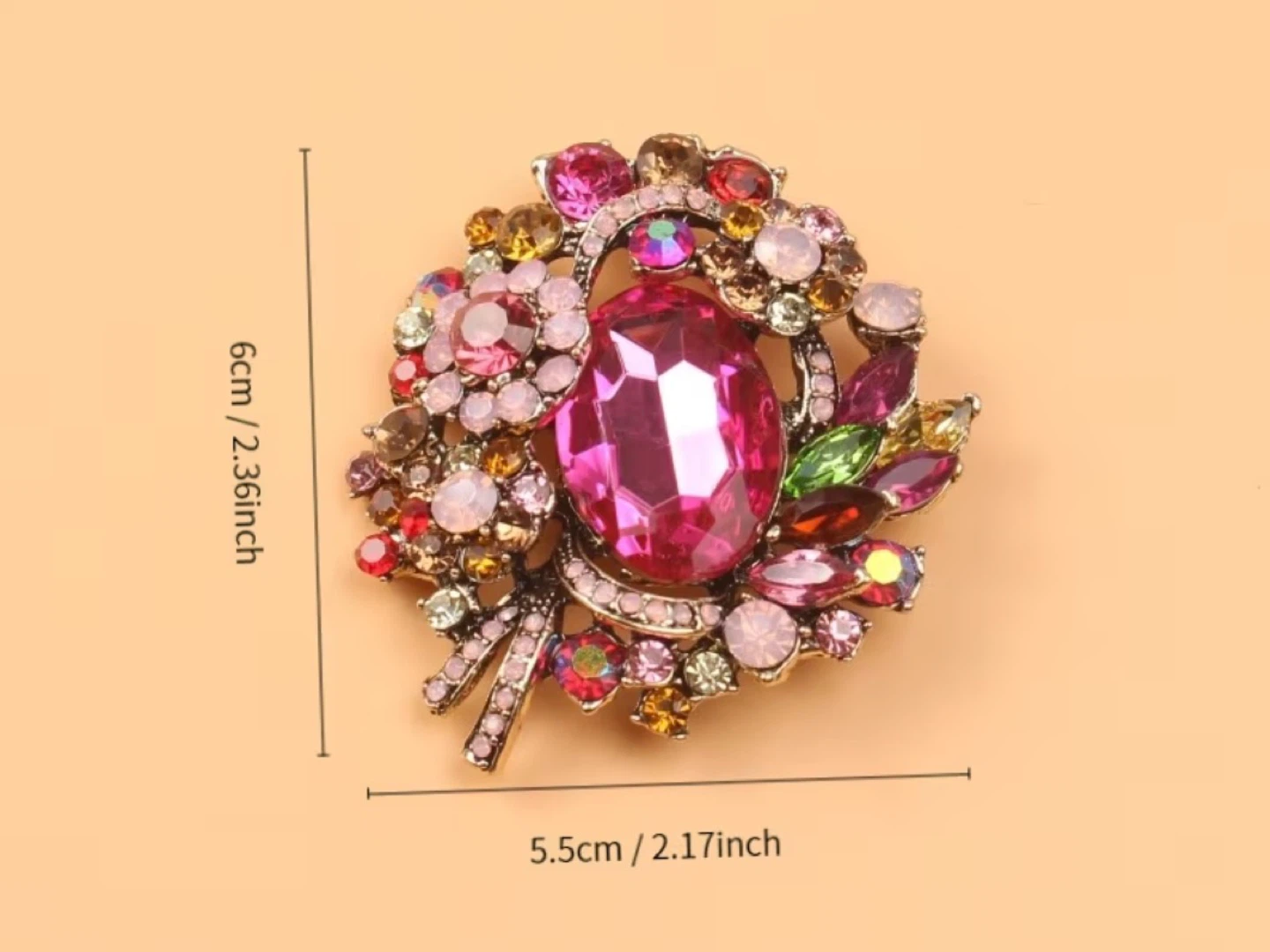 Rhinestone Brooch Pin - Pink Jewel Floral Design - photo 3