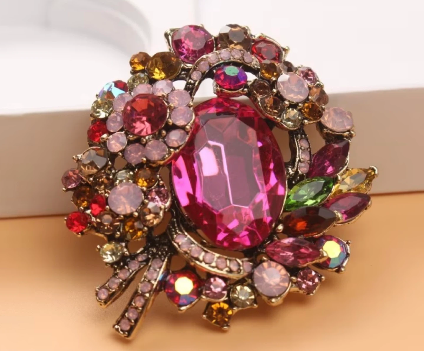 Rhinestone Brooch Pin - Pink Jewel Floral Design