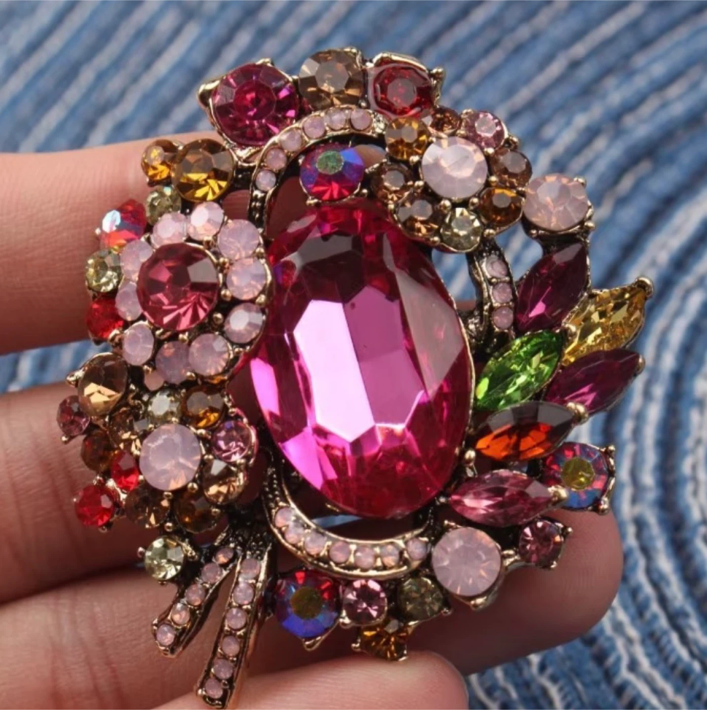 Rhinestone Brooch Pin - Pink Jewel Floral Design - photo 2