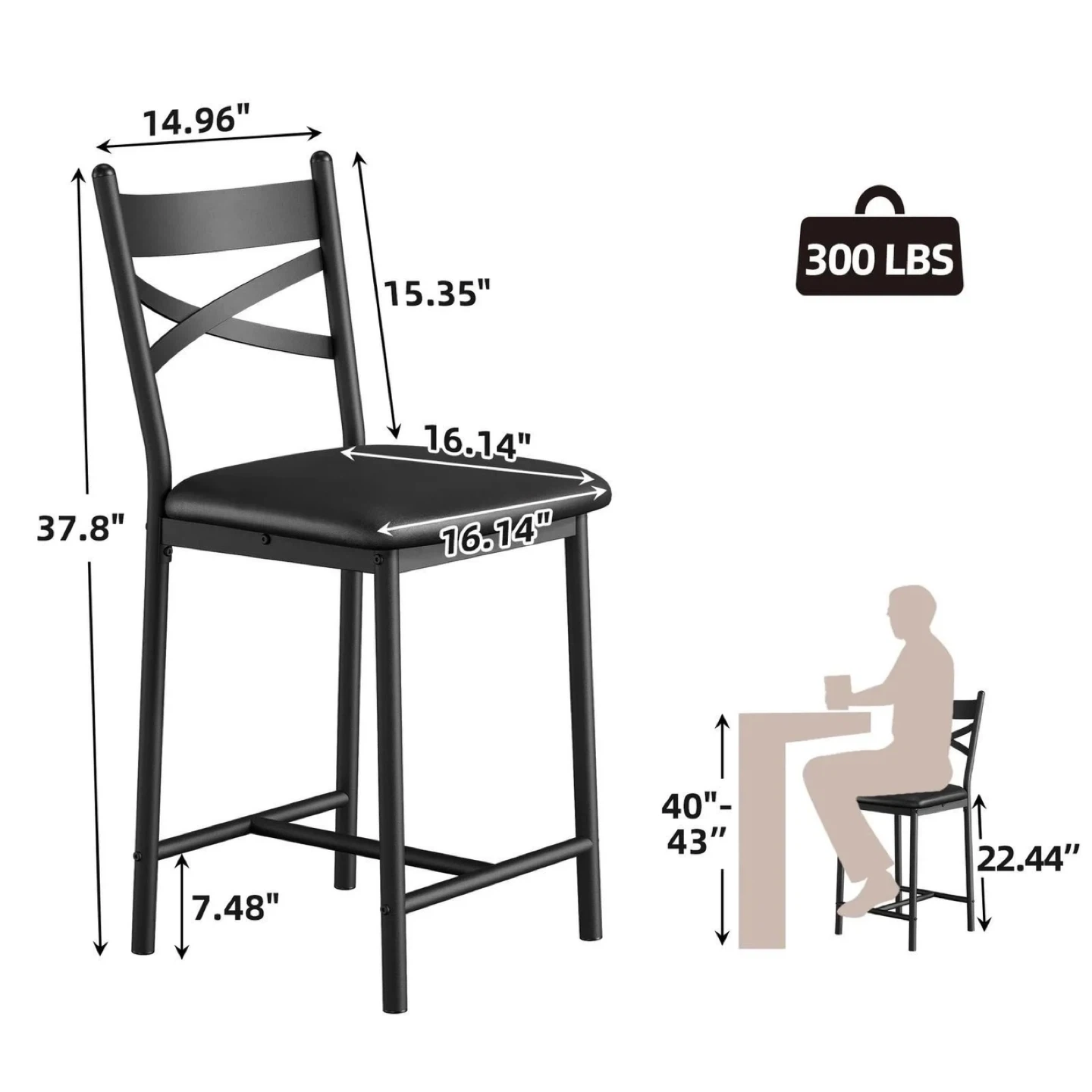 Set of 4 Black Counter Height Bar Stools with Cushioned Seat - photo 2