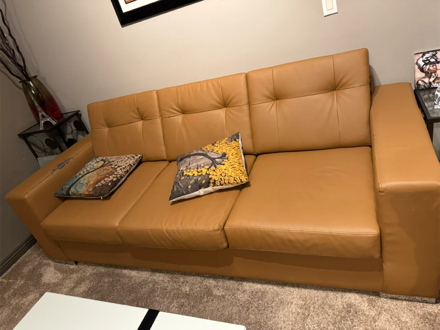 Tan Leather Armchair and Sofa Set
