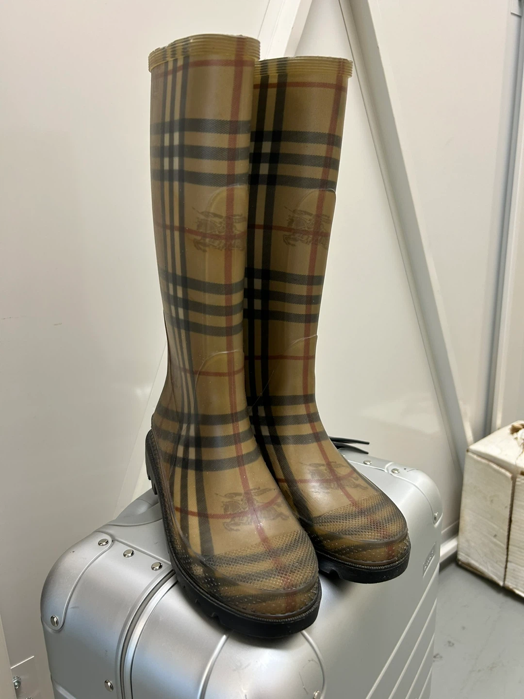 Burberry Nova Check Tall Rain Boots Size 35