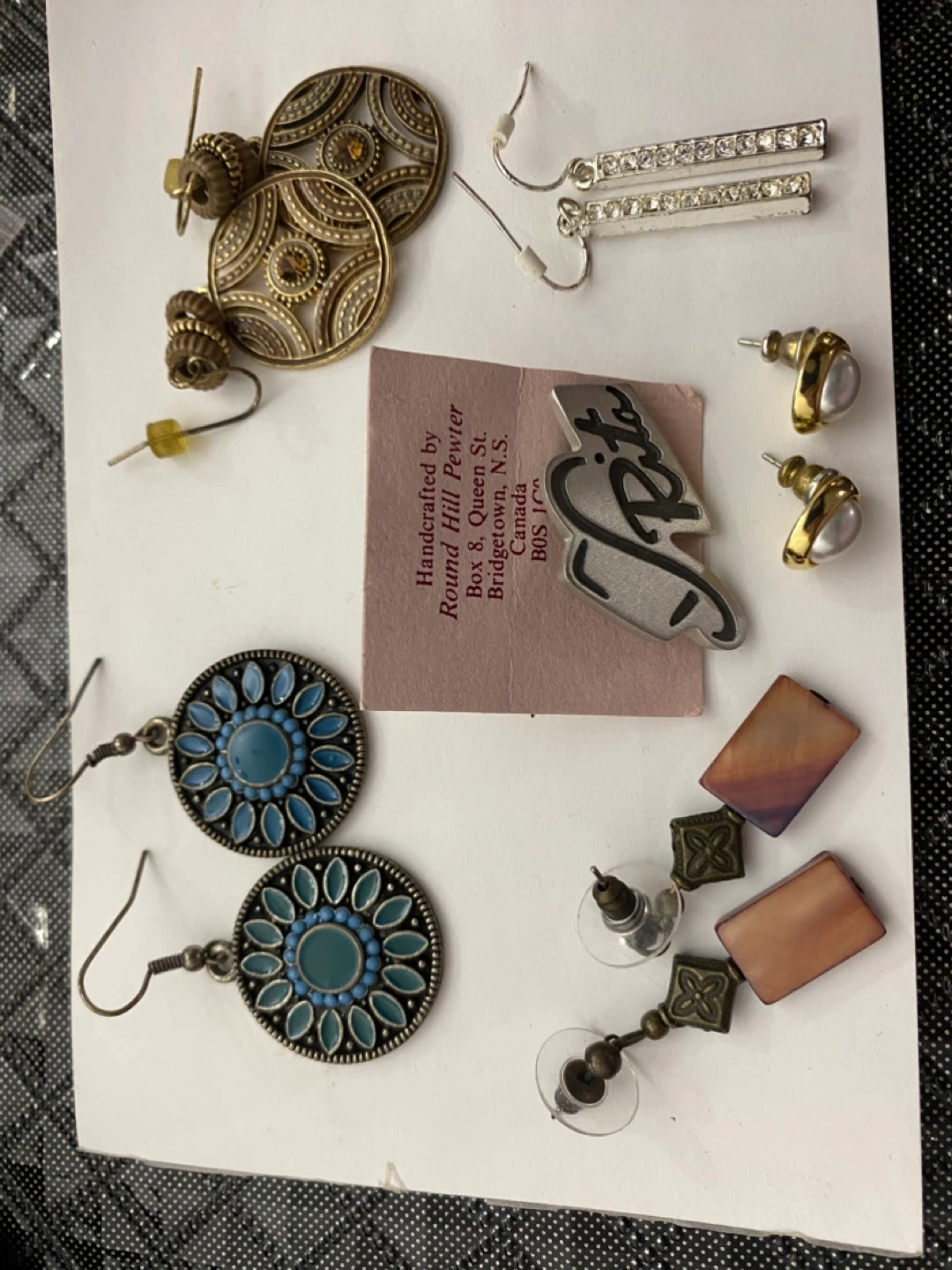 Earrings and Rita McNeil pin