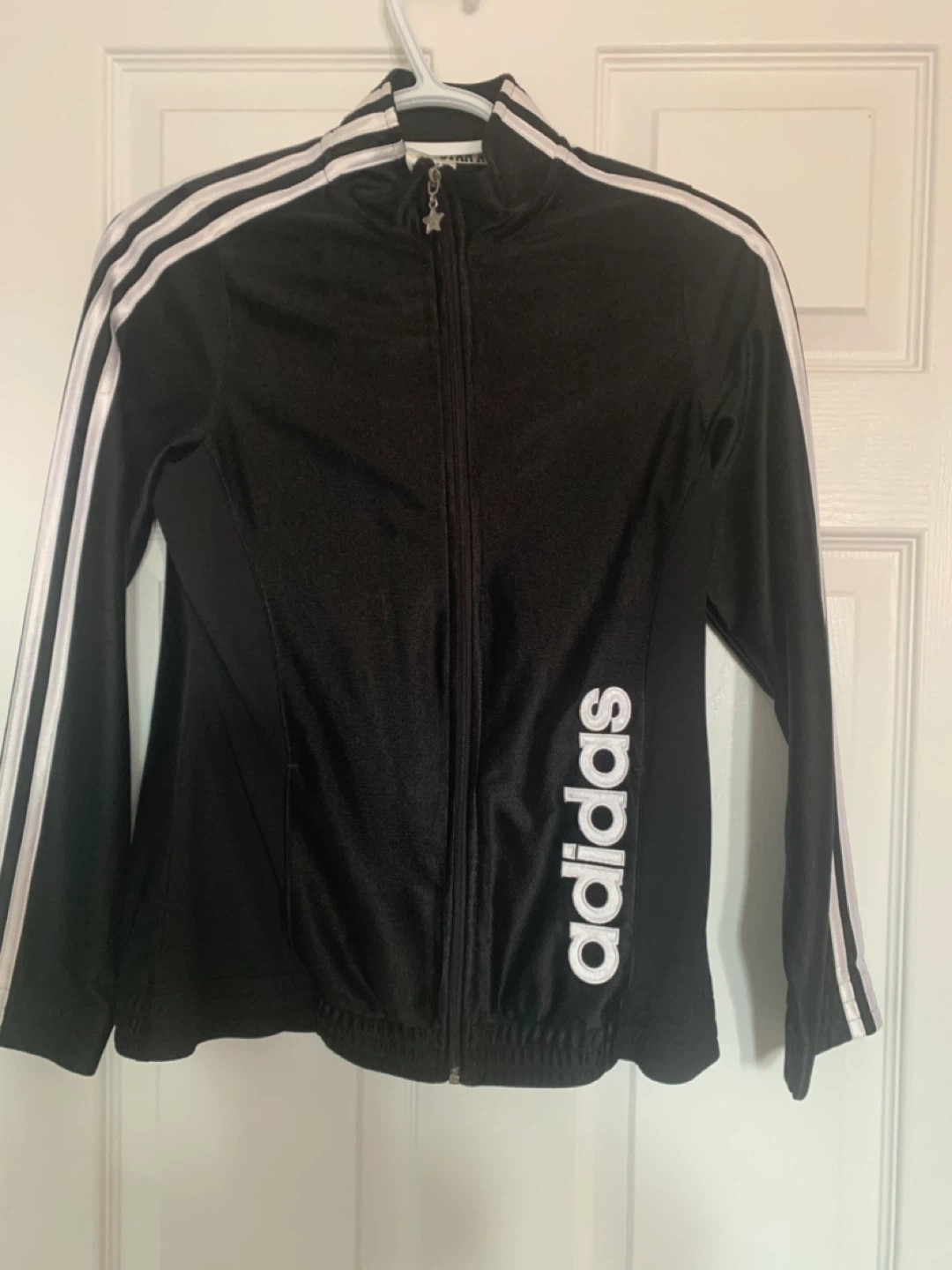 Adidas Black Track Jacket with White Stripes - Size M