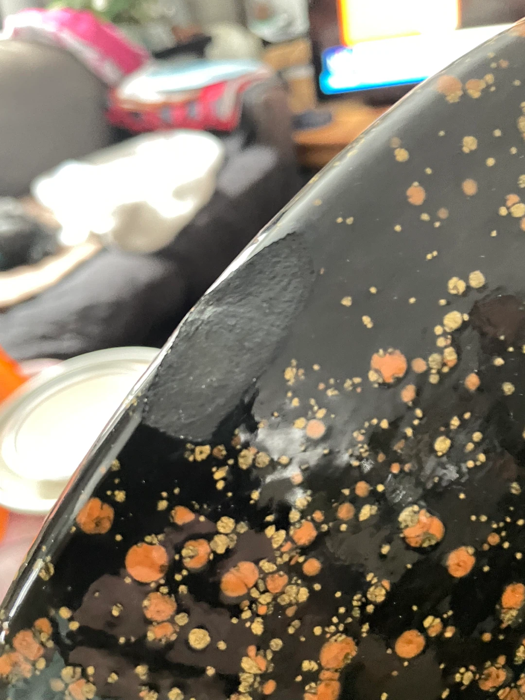Large 16” Decorative Ceramic  Bowl - Black with Gold Flecks - photo 3