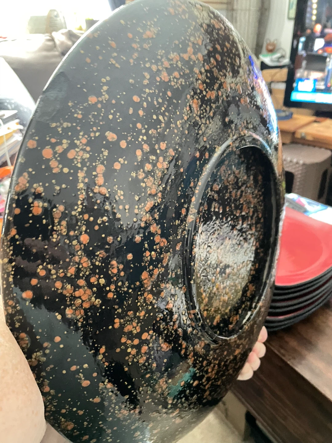 Large 16” Decorative Ceramic  Bowl - Black with Gold Flecks - photo 2