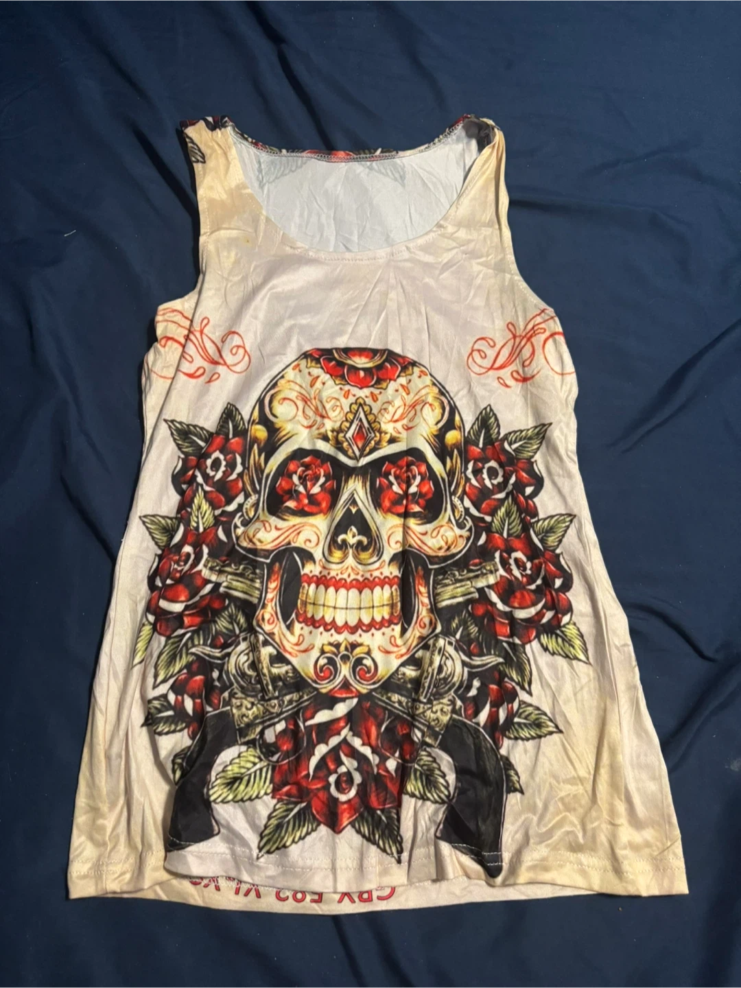 Women's Tank Top with Skull and Roses Graphic