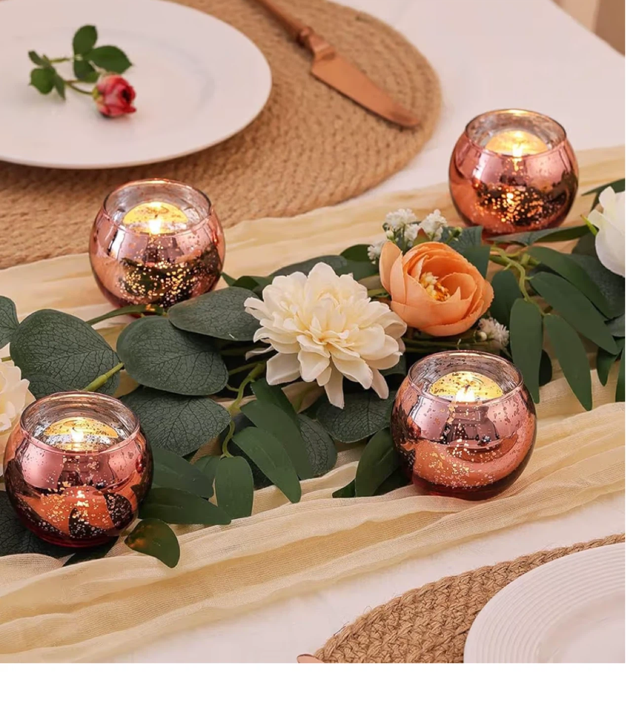 Rose Gold Mercury Glass Votive Holders - Set of 12 - photo 3