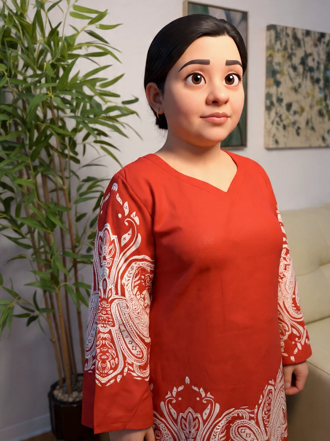 Red Paisley Print Kurta Set - Size XL
