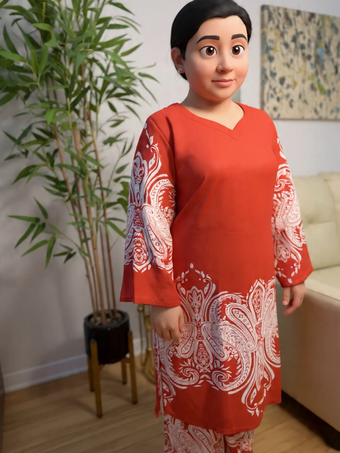 Red Paisley Print Kurta Set - Size XL - photo 5
