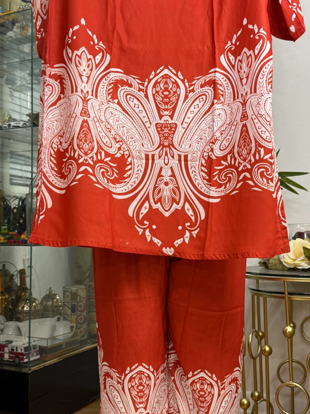 Red Paisley Print Kurta Set - Size XL - photo 3