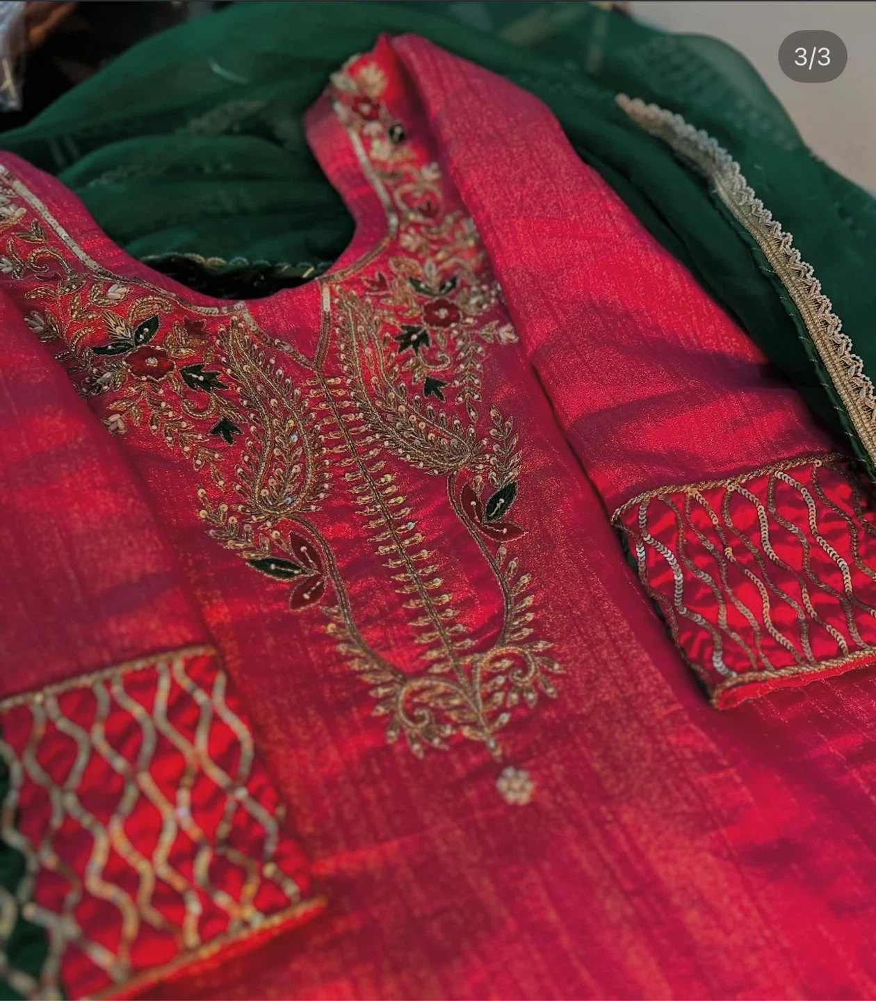 Purple Embroidered Kurti and Pants Set with Dupatta
