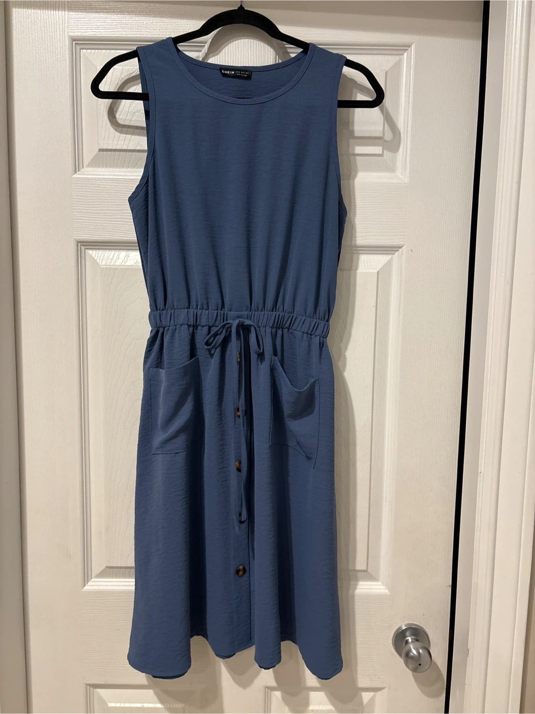 SHEIN Blue Sleeveless Button-Up Dress with Pockets - photo 5
