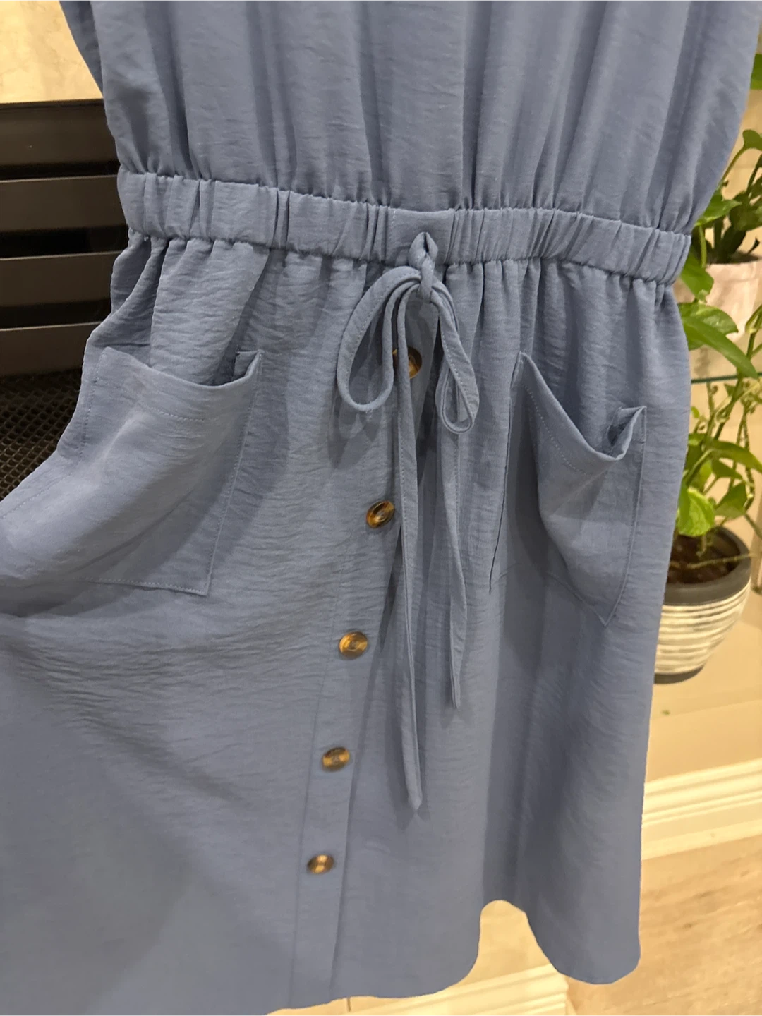 SHEIN Blue Sleeveless Button-Up Dress with Pockets - photo 3