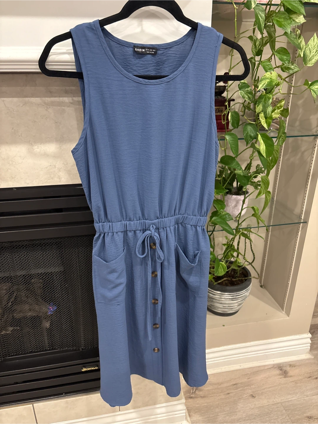 SHEIN Blue Sleeveless Button-Up Dress with Pockets - photo 2