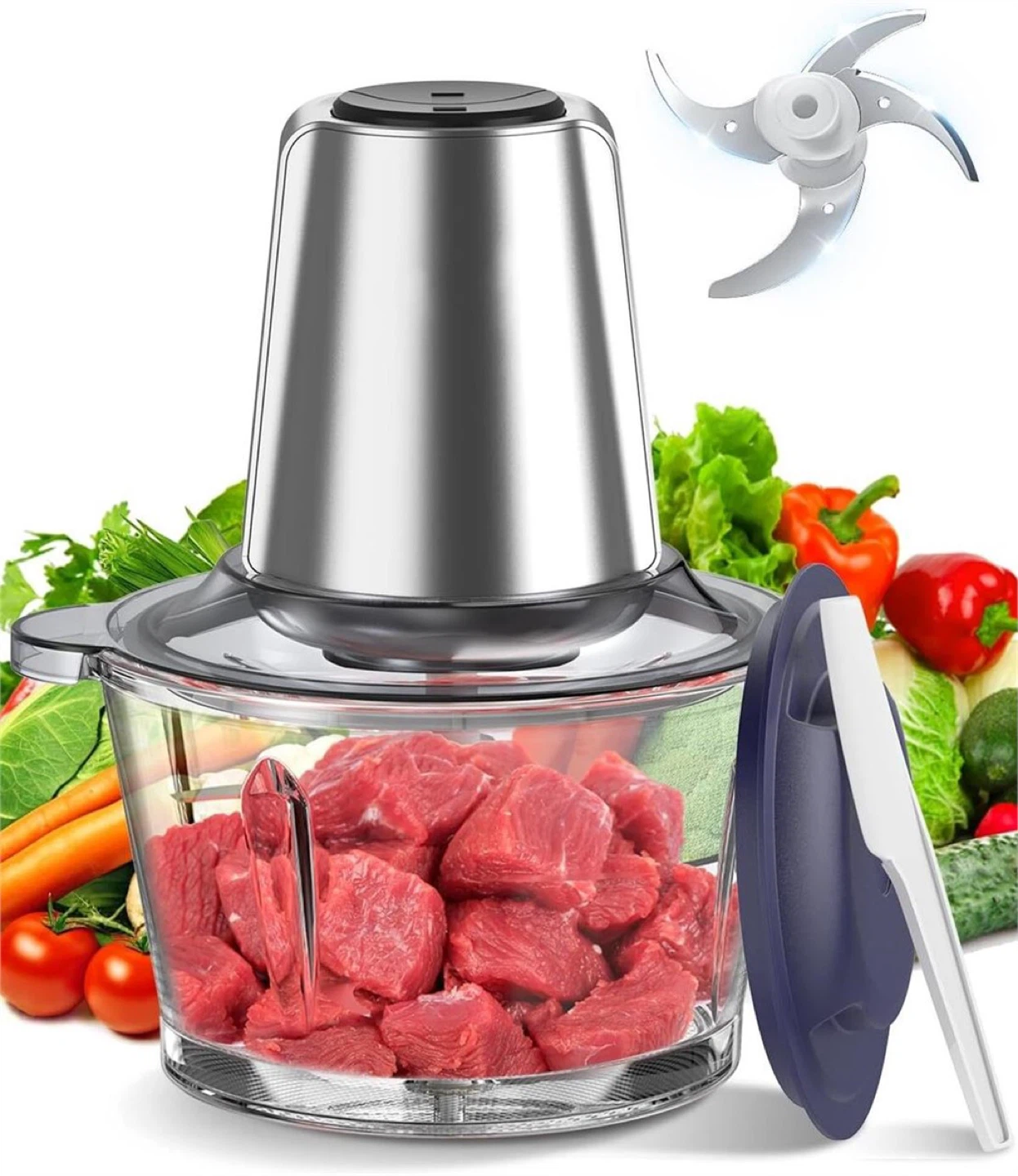 Food Chopper with 4 Sharp Blades and 2 Speeds