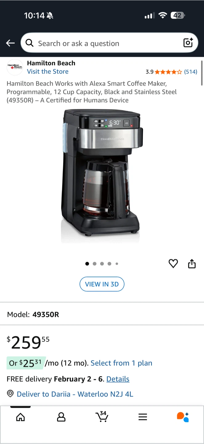 Hamilton Beach Smart Coffee Maker — 12 Cup — Open Box