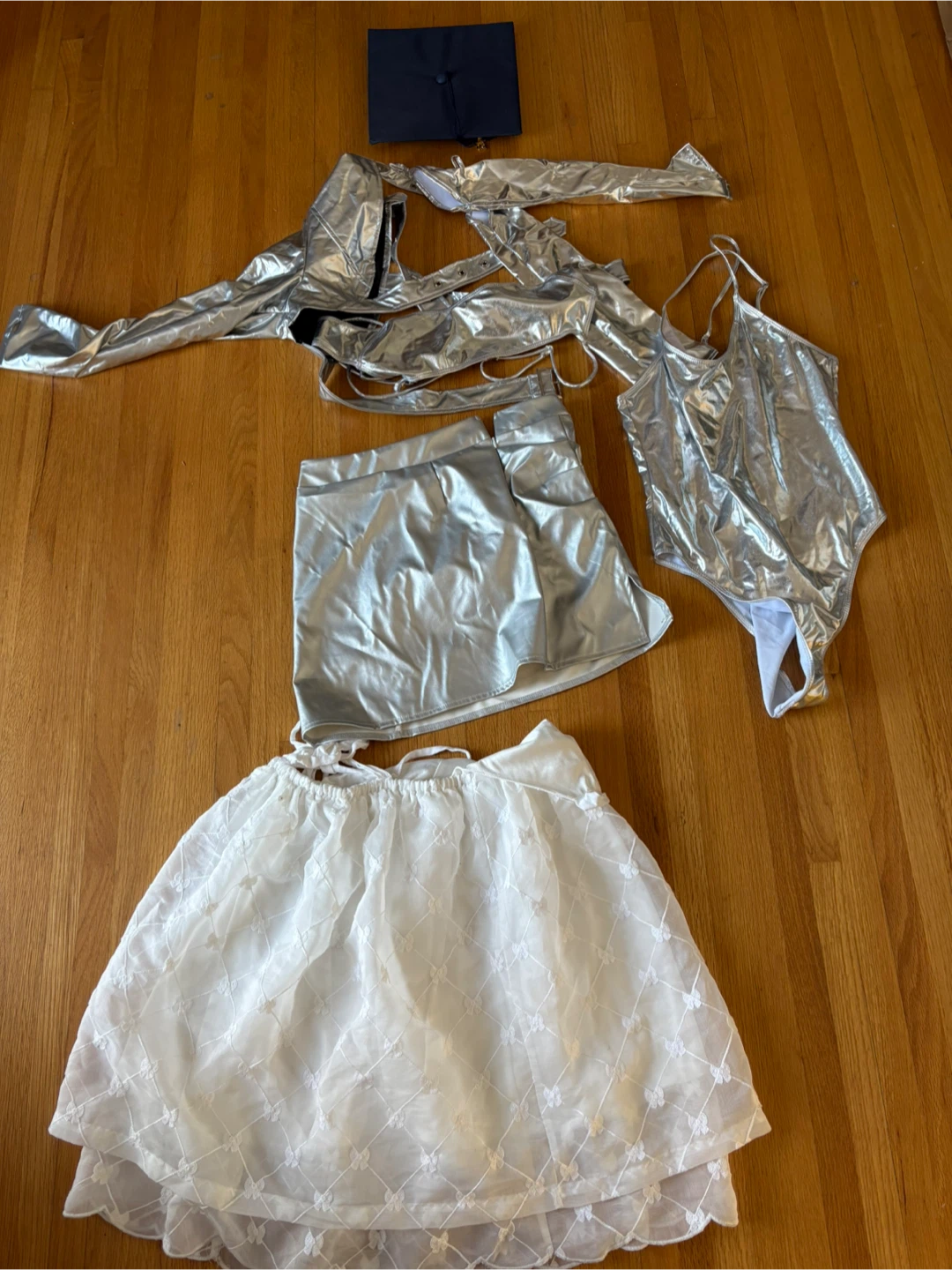 Silver Metallic Costume Set with Graduation Cap